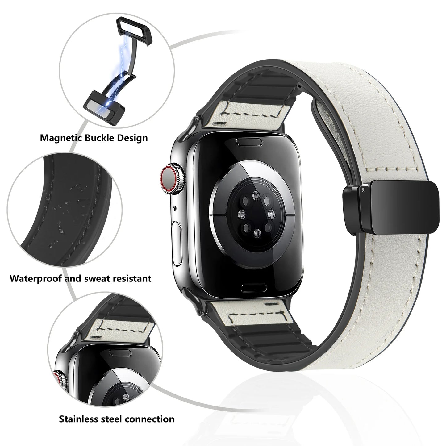 Leather + Silicon Magnetic Clasp Band